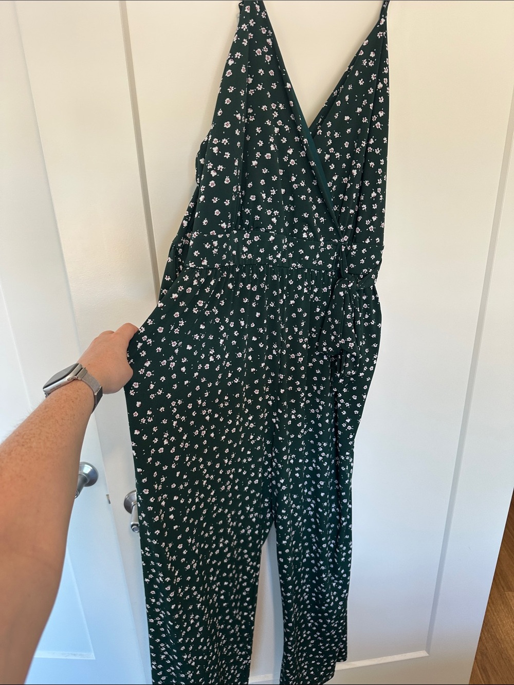 Kaileigh Dark Green Floral Wrap Jumpsuit